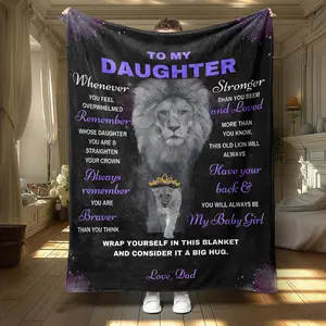 Lion & Letter To Daughter Pattern Blanket, 1/2 Counts Soft Throw Blanket, Air-Conditioned Room Blanket, Warm Nap Blanket For Home Office Travel Camping