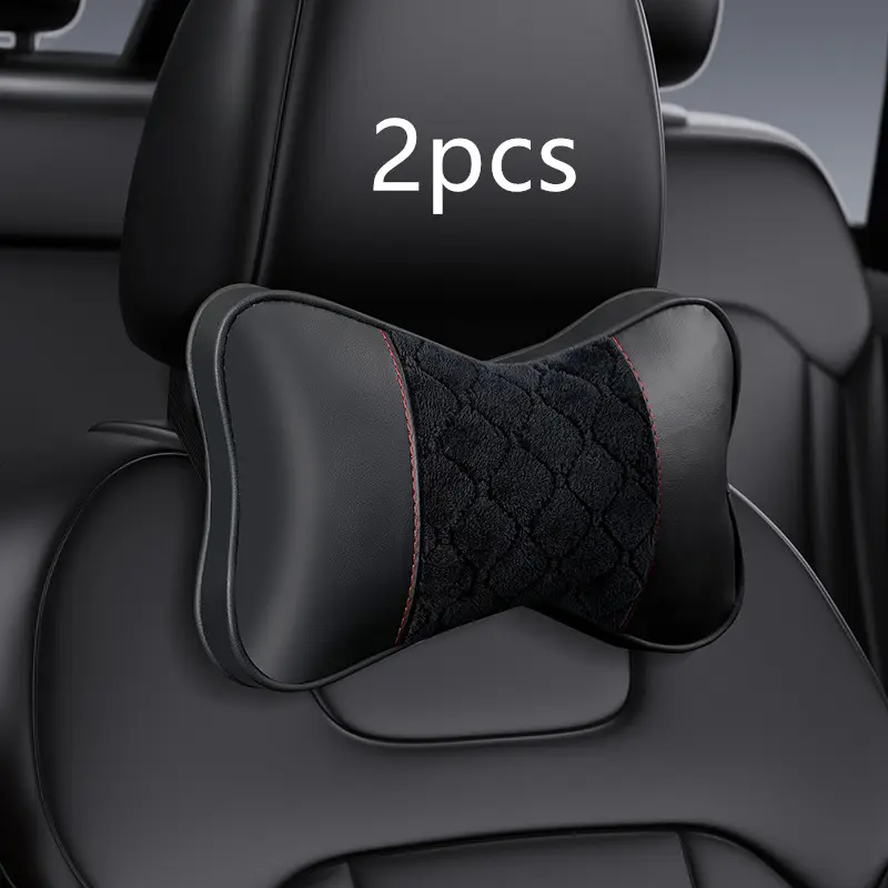 2pcs Universal Automotive Car Headrest PU Leather Replacement Neck Pillow, Soft Comfortable Seat Rest Cushion, Auto Interior Accessories Decorations