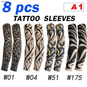 8 Pcs Combo Flower Arm Tattoo Sleeve Seamless Outdoor Cycling Tattoo Sunscreen Sleeve Cycling Tattoo Sleeve Cover