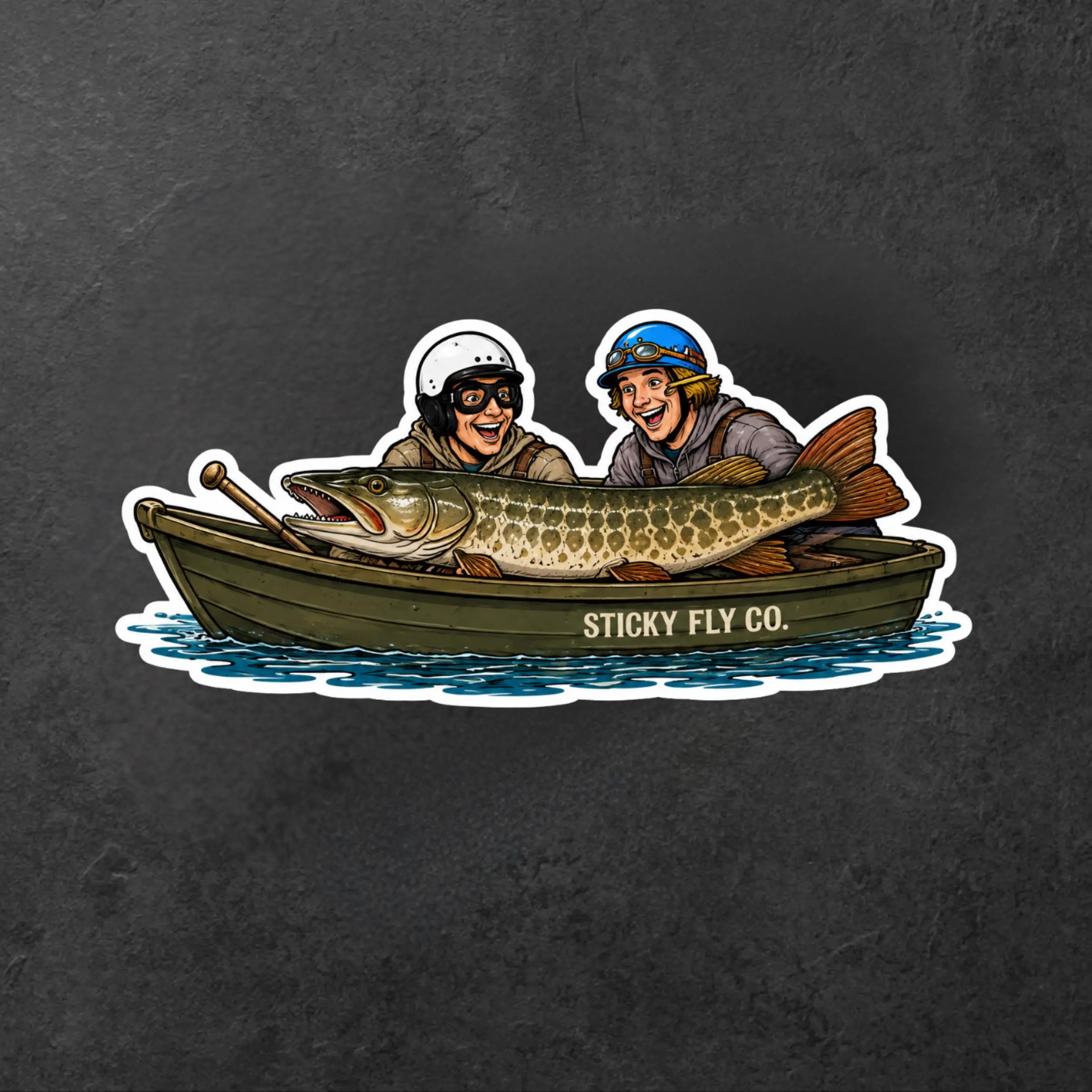 Giant Pike Fishing Boat Sticker, Funny Fishing Friends Vinyl Decal, Trophy Fish Waterproof Laptop Car Tumbler Sticker