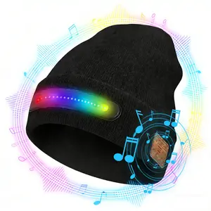 Bluetooth Beanie with Light, Unisex USB Rechargeable 4 LED Fashlight Hat with Cordless Headphones, Unique Christmas Birthday Gifts for Men Husband Teen warm beany Knit Balaclava Outdoor Activities skull cap cycling Spider Web sport lightweight sweat