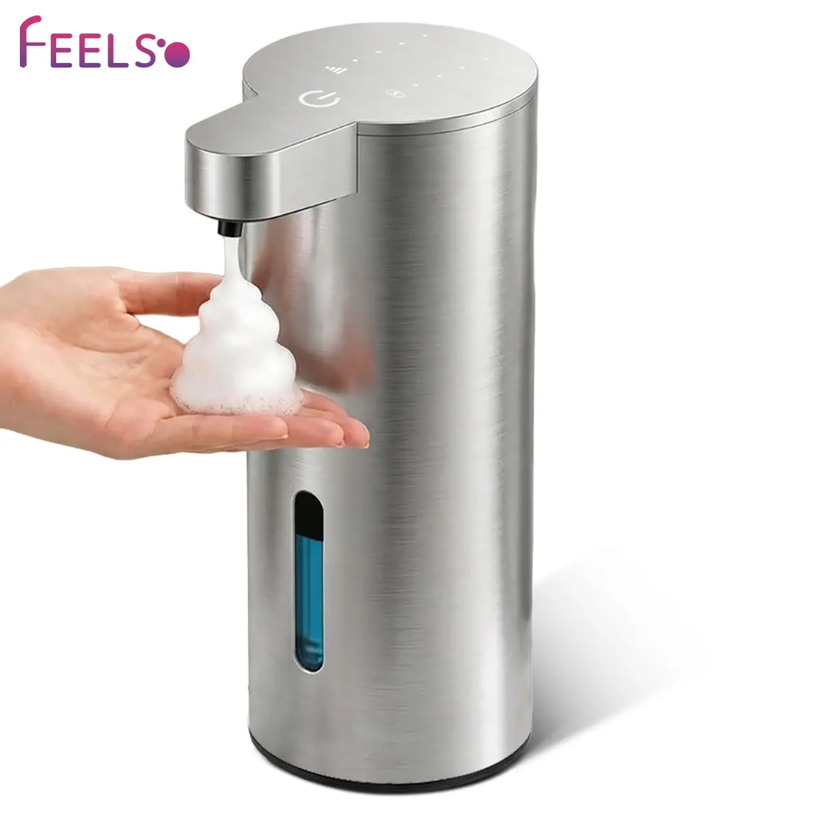 FEELSO Waterproof Automatic Foaming Soap Dispenser - USB Rechargeable Wall-Mount, 4-Speed Adjustable Foam, 360ml Clear Tank, 304 Stainless Steel Sensor Pump for Bath, Kitchen (Contactless Sensor, No-Touch Foam Hand Soap Dispenser)