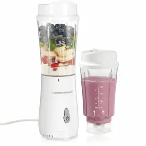 Hamilton Beach Portable Blender, 14 Oz Travel Cup & Lid (2 Jars) | Personal Blender for Smoothies, Shakes & Drinks, BPA-Free, Durable Stainless Steel Blades, White (51102V)
