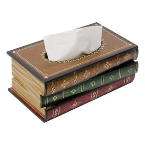 Wooden Tissue Box, 1 Count Vintage Book Shaped Tissue Holder, Home Decoration Box, Bathroom Accessories Organizer for Bathroom, Living Room, Office, Car, Kitchen, Bathroom Organizers
