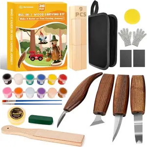 Wood Carving Kit, 36Pcs Wood Carving Tools with and Beewax, Wood Whittling Kit with 4Pcs Whittling & Bag for Beginners and Enthusiasts
