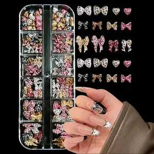 Leopard Print Bow Nail Decorations, Y2K Resin Butterfly Knots, Trendy Girl Style Flat Rhinestones, Perfect for Valentine's Day Party DIY Nails
