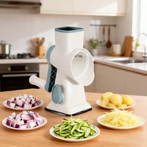 Hand-cranked vegetable slicer, drum, multi-functional slicing and shredding tool, cheese slicing and shredding kitchen small tools, 3 replaceable blades