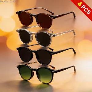 Unisex 4-Pack Vintage UV400 Protective Sunglasses - Round Oval, Retro 90s Aesthetic, Lightweight Classic Shades, Ideal for Driving, Daily Fashion (Sports & Outdoor Eyewear Set) Mixing And Matching Versatile Use