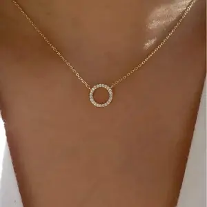 New geometric collarbone chain creative retro and simple full diamond circular ring item