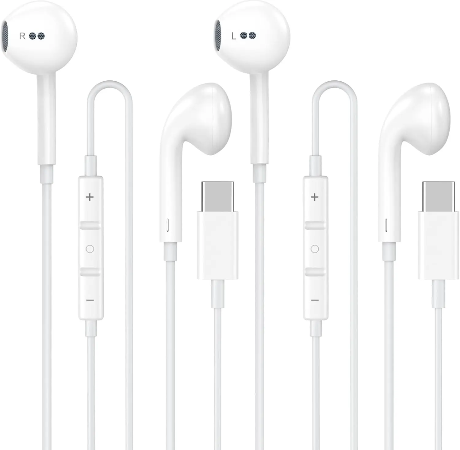 2-Pack USB-C Wired Headphones with Microphone & Remote Control, Noise Cancelling Audio Cord Earbuds with Metal Plug for iPhone 17/17 Pro Max/Air/16/15 Pro Max (Electronic Accessory)