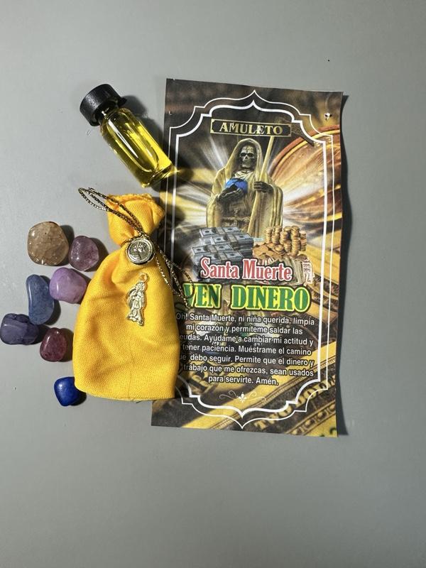 Amuleto Santa Muerte Amarilla  Prosperidad y Buena Fortuna | Yellow Spiritual Amulet for Luck & Abundance