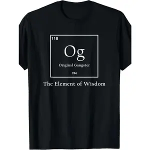 Original Gangster OG Hip Hop T-Shirt for Men - Distressed Vintage Design with Periodic Table Graphic & "The Element of Wisdom" Text - 100% Cotton Regular Fit Round Neck Tee - t shirt graphic tee 90s graphic tees t shirt for men men's t shirts