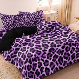 3pcs Purple Leopard Print Fashion Decorative Duvet Cover Set 1 Duvet Cover + 2 Pillowcases Without Pillow Inserts, Four Seasons Home Dorm High-Definition Printed Luxury Bedroom Bedding Set