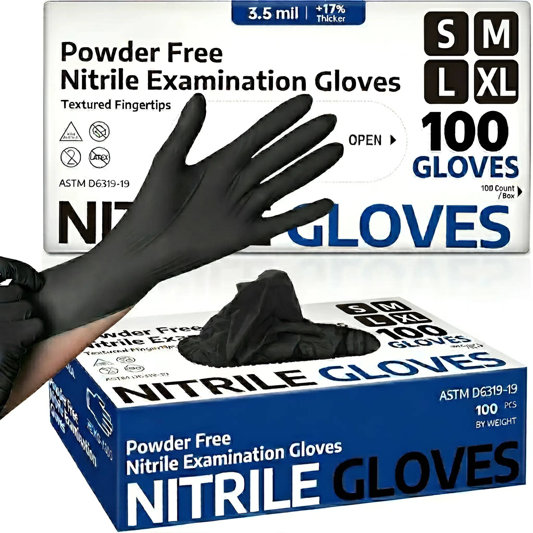100PCS Black Nitrile Gloves Durable Waterproof and Disposable Latex-Free Gloves, Ideal for Cooking, Bathroom, Kitchen Cleaning, Mechanics, Pet Care, Medical, Tattooing, Car Repair, Gardening, Manicure, Beauty Salon and Food Prep