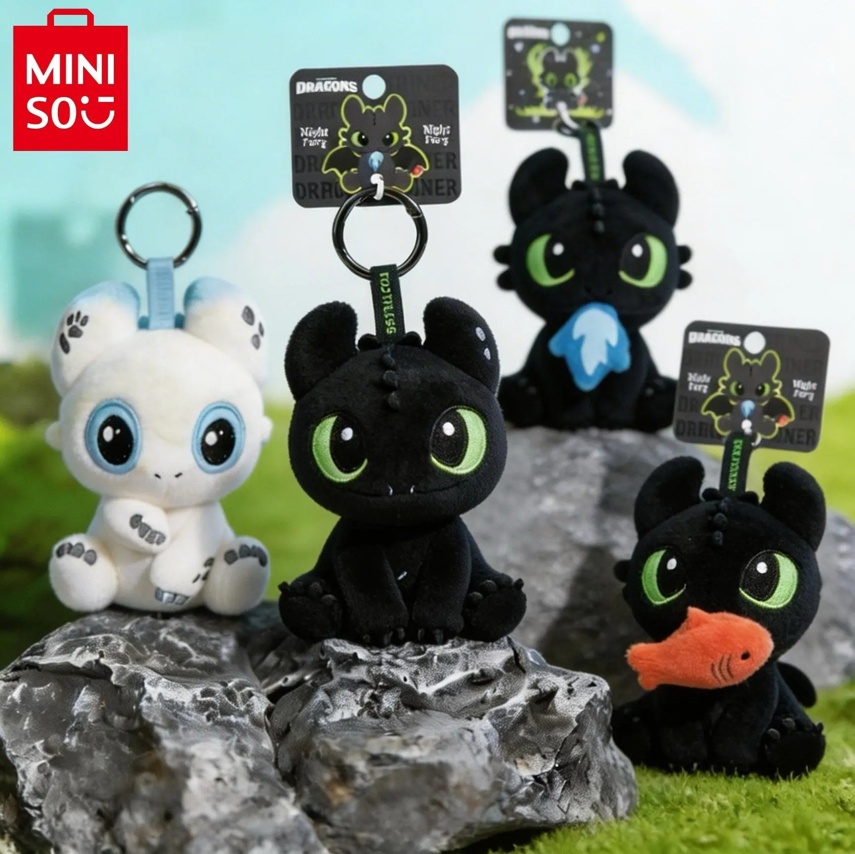 MINISO How to Train Your Dragon Plush Toy Collection, Toothless Plush Doll, Pillow and Keychain Charm, Soft Stuffed Collectible Gift for Kids and Fans