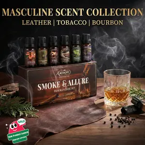 Smoke & Allure Essential Oil Set - Masculine Scents: Bonfire, Vintage Leather & Oud for Aromatherapy