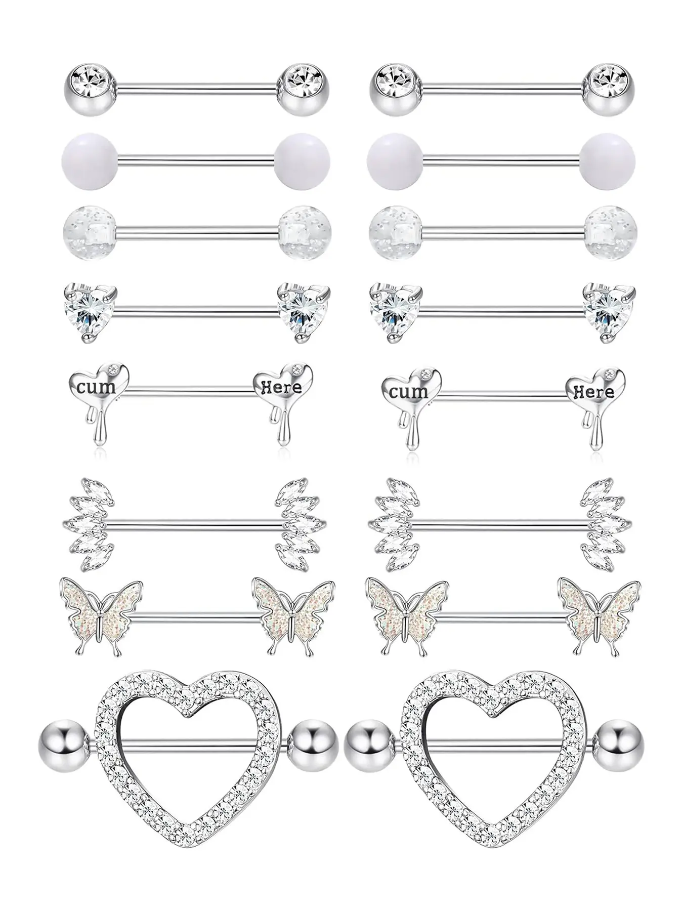 Women Heart Butterfly Piercing Jewelry Set, 16pcs Fashion Body Jewelry Body Accessories for Beach Vacation Party Wedding Festival