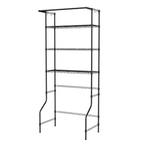 Explorinox Over Washer and Dryer 3-Tier Storage Organizer, Freestanding Metal Laundry Room Shelf Unit with Adjustable Height, Hanger Rod & Hooks, 33.46in L x 19.69in W x 77.95in H, Black