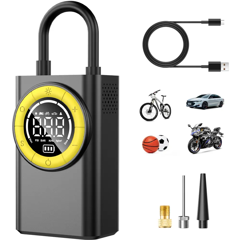 CaRun Tire Inflator Portable Air Compressor, Battery  Air Pump for Car Tires,  Cordless Bike Tire Pump with Digital Pressure Gauge, LED Light, for Motorcycle, Ball aire Vehicle Tire Inflator Wireless Air Pump Tire Inflator Tool Emergency Air Pump