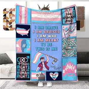 Transgender Pride Themed Flannel Fabric Blanket - 1 Count, Modern Double-Sided, Heat Print Letter & Figure Pattern, Multi-Size Soft Throw Blanket for Air-Conditioned Rooms & Warm Naps