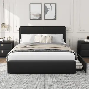 Queen Size Bed Frame with Headboard, Fully Platform Upholstered Bed Frame with Storage Drawers, No Box Spring Needed, Noise-Free, Strong Wooden Slats Support, Easy Assembly