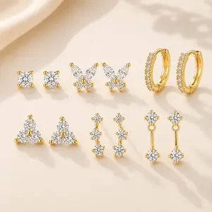 Hypoallergenic Earring Jacket Stacks - 7 Pairs 14K Gold Plated Flat Back Earrings Dainty Huggie Hoop Cartilage Helix Earring Jacket, Fashion Accessories Western Jewelry Gifts
