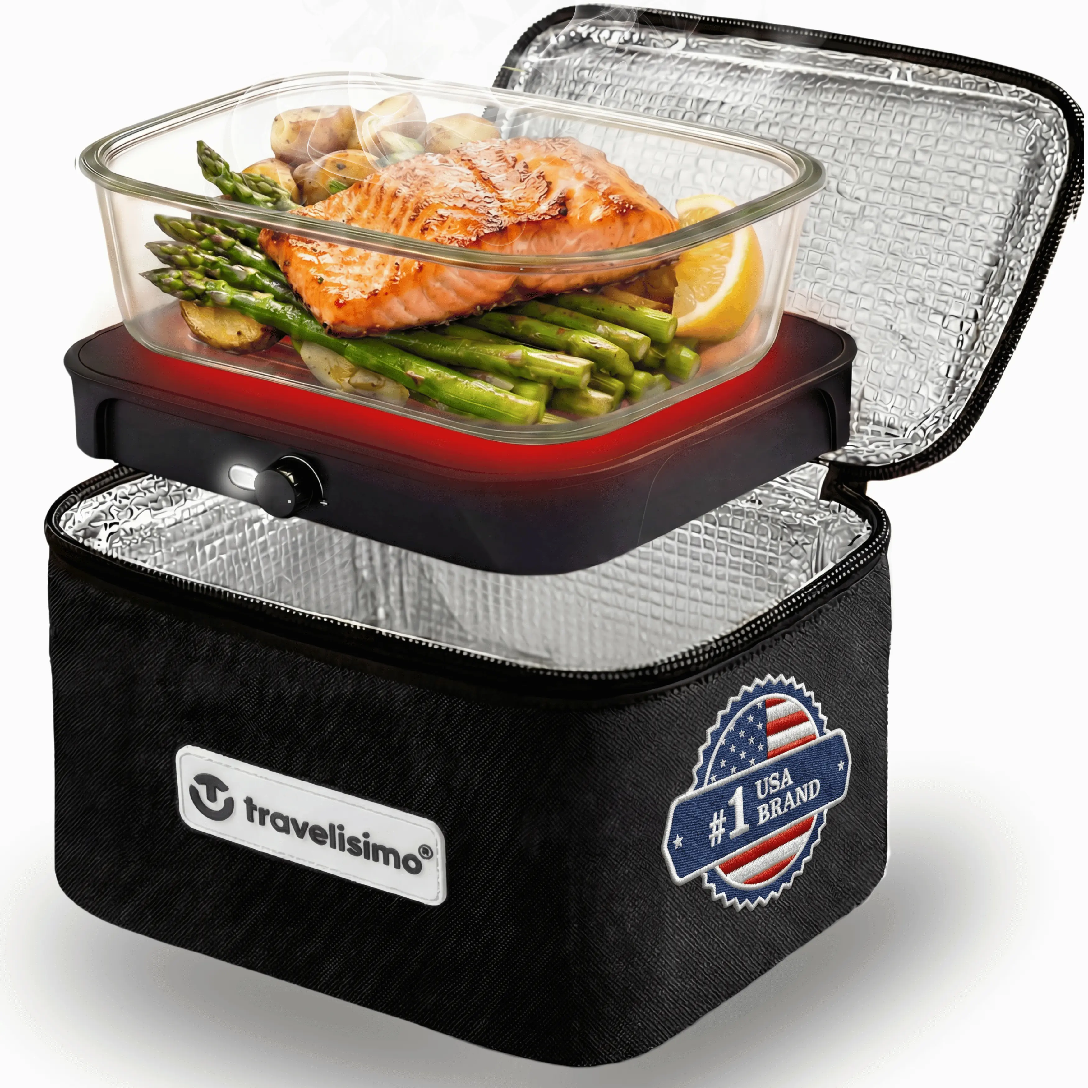 TRAVELISIMO Portable Oven Electric Lunch Box 12V/24V/110V Food Warmer 3-in-1 Personal Car Warmer for Office Home Use Compact Versatile Microwave