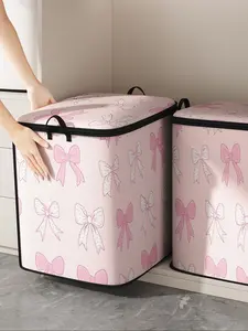 Cute Bow Print Quilt Storage Bag, Durable Bedding Organizer with Easy Carry Handles, Perfect for Blankets & Toys at Home, Space Saver Bags