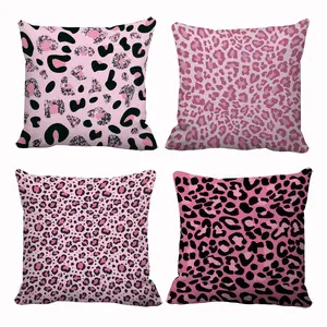 4pcs-Pink Leopard Themed Throw Pillow Covers, Leopard Pattern Design, Home Décor Products, Cushion Cover Decoration for Couch Sofa, Room Decor and Bedroom Decor, Suitable for Spring Decoration, Single Sided Printing, No Pillow Core