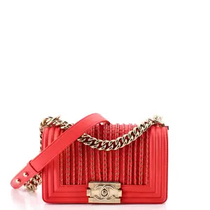 Pre-owned CHANEL Leather Shoulder Bags Boy Flap Bag Braided Woven Lambskin Small by Rebag