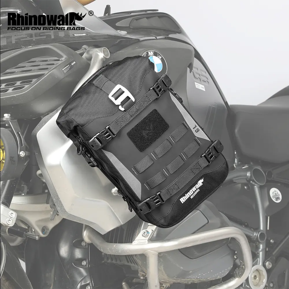 Rhinowalk Motorcycle Bumper Bag Waterproof 6L Universal Drop-proof Wear-resistant Travel Luggage Storage Pannier with Internal Support Plate & 4 Cam Buckle Straps Motorcycle Accessories