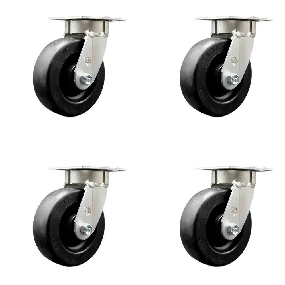 Service Caster SCC-KP30S620-POB-BSL-4 Heavy Duty Kingpinless Swivel Metal Ball Castors (Set of 4) - 6 in. Polyolefin Wheels, 6 in. Diameter, 2 in. Wide, Ball Bearings, Chemical Resistant, Swivel Lock, 2800 lbs Total Capacity for Dollies, Warehouse Carts,,