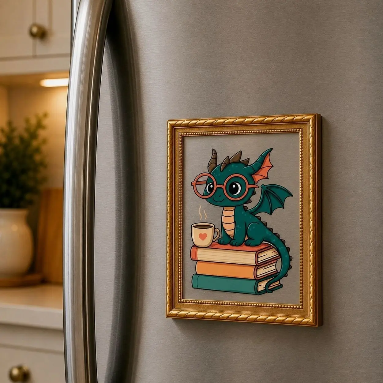 Cute Blue Dinosaur Wooden Magnet, Book Shelf Decor Fridge Magnet, Kawaii Dino Gift, Library Lover Room Decoration, Animal Lover Gift Artwork Decorative