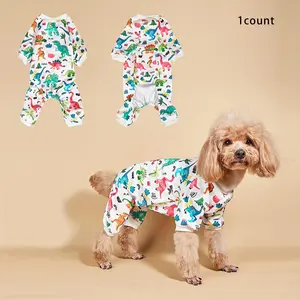 Cartoon Dinosaur Print Pet Jumpsuit, Multicolor Cute Poodle Pet Jumpsuit, Comfort Pet Shirt Clothes for Summer Party