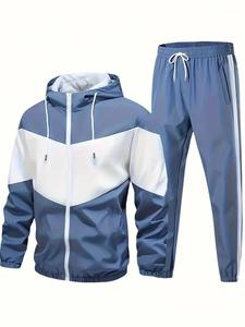 Men's Spring and Autumn Casual Sports Hooded Patchwork Set, Pants with Elastic Drawstring Design, Comfortable and Versatile, Suitable for Work|Sports and Other Scenarios