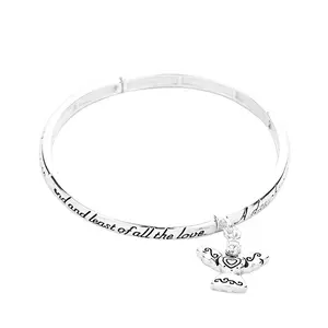Precious Daughter's Blessing Stretch Bangle Silver Tone Bracelet with Angel Charm