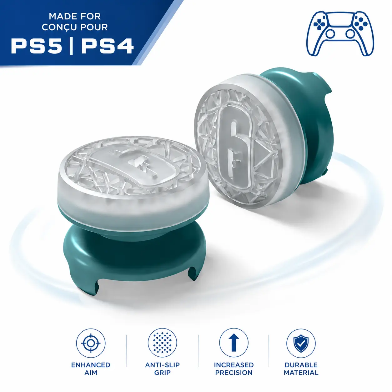Transparent Anti-Slip Rubber Controller Grips for PS5 & PS4, 2 High-Rise FPS Thumb Grip Caps, Ice Clear PS5 Accessories, Joystick Cover Upgrade Gaming Accessories