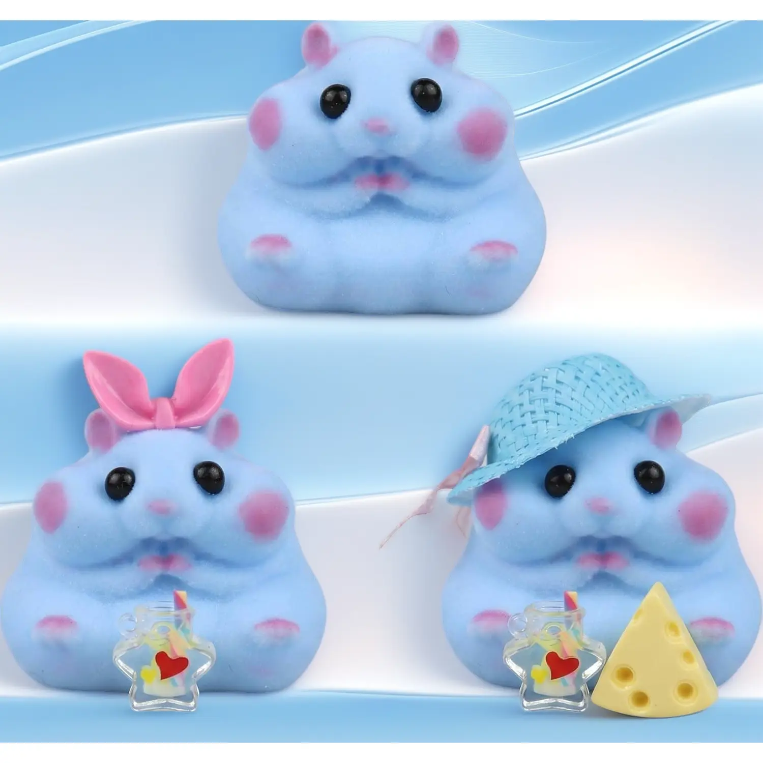 Handmade Taba Slow-Rising Soft Silicone Squishy Hamster, Animal Squishies Decompression Squeeze Toy, Cute Kawaii Fidget Desk Pet for Kids (Blue)