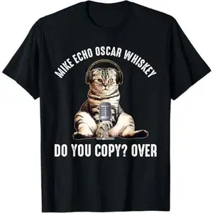 Mike Echo Oscar Whiskey Funny Ham Radio Cat T-Shirt