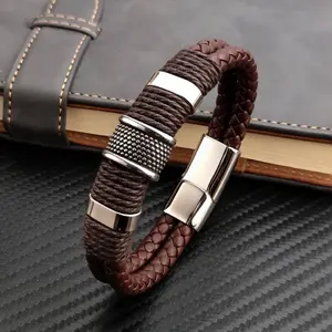 1pc Men's Bohemian Multi-Layer Brown PU Leather & Bracelet with Stone Beads - Layered Gift for Wedding, Anniversary, for husband, Dad, Boyfriend - Durable & Versatile for any Occasion Wear