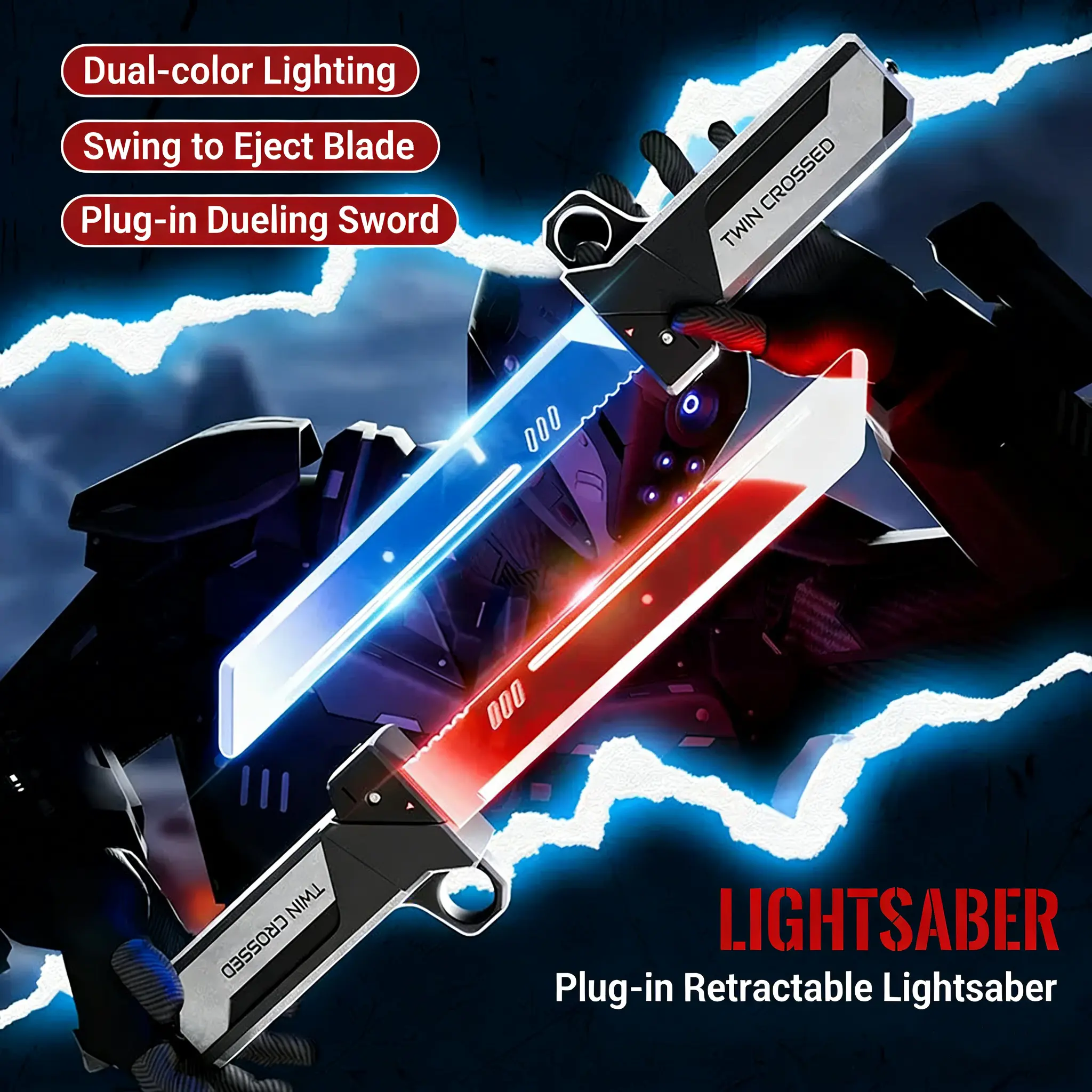 【Deals For You】Father's Day Gift 【SaberX】 Dual-Color Light-Up Retractable Toy Sword – Swing to Activate, Plug-In Battle Play,LED Retractable,Plug-In Battle Play LED Retractable Lightsaber for Kids & Collectors