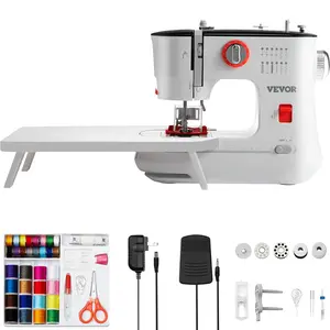 TikTokShopBlackFridayVEVOR Sewing Machine, Portable Sewing Machine for Beginners with 12 Built-in Stitches, Reverse Sewing, Dual Speed Kids Sewing Machine with Extension Table Foot Pedal, Accessory Kit Family Home Travel