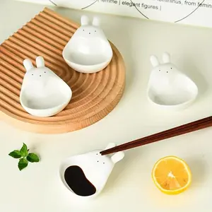 Cute Rabbit Shaped Ceramic Decorative Sauce Dish, 4 Counts/set Multipurpose Seasoning Dish, Household Tableware for Family Home Kitchen Dining Room