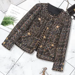 High end woven women's top for autumn and winter 2025, new style for socialites, vintage French coarse tweed, small fragrant style jacket