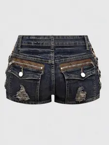 Sexy High-Waisted Jean Shorts for Women, Butt-Lifting Ripped Hot Pants, Leopard Print Side Decor, Soft Fabric, Perfect for Summer Beach Parties
