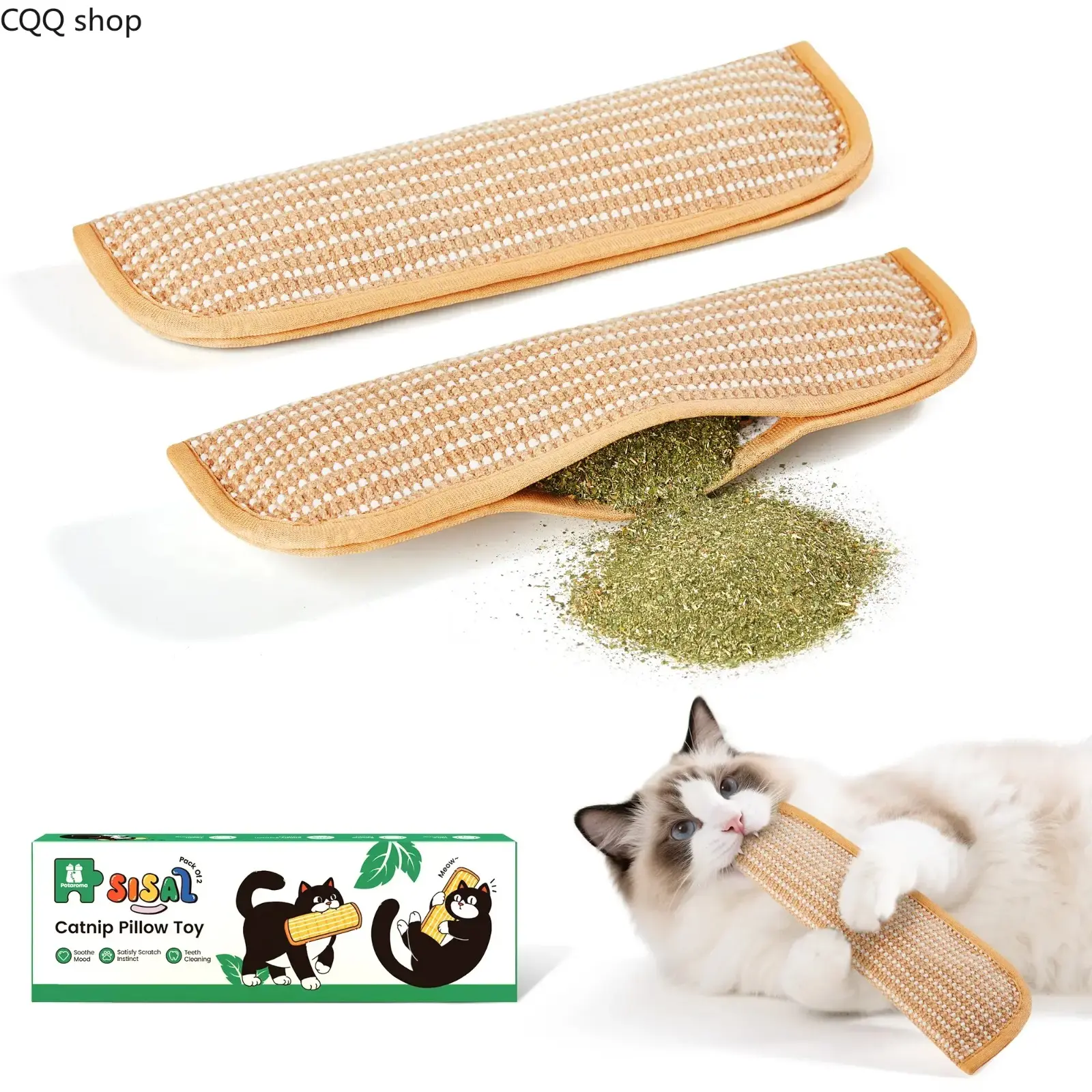Organic Catnip Chew & Kick Toy, soft sisal interactive play toy infused with 6000mg premium catnip. Relieves boredom for indoor kittens and cats, ideal for daily entertainment and scratching