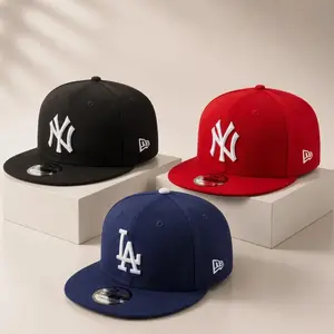 New Era MLB Snapback Hat Collection – NY LA Yankees Atlanta Braves St Louis Cardinals Caps, Adjustable Flat Brim Baseball Hats, Classic Black Red Colorways, Streetwear Gorras Style