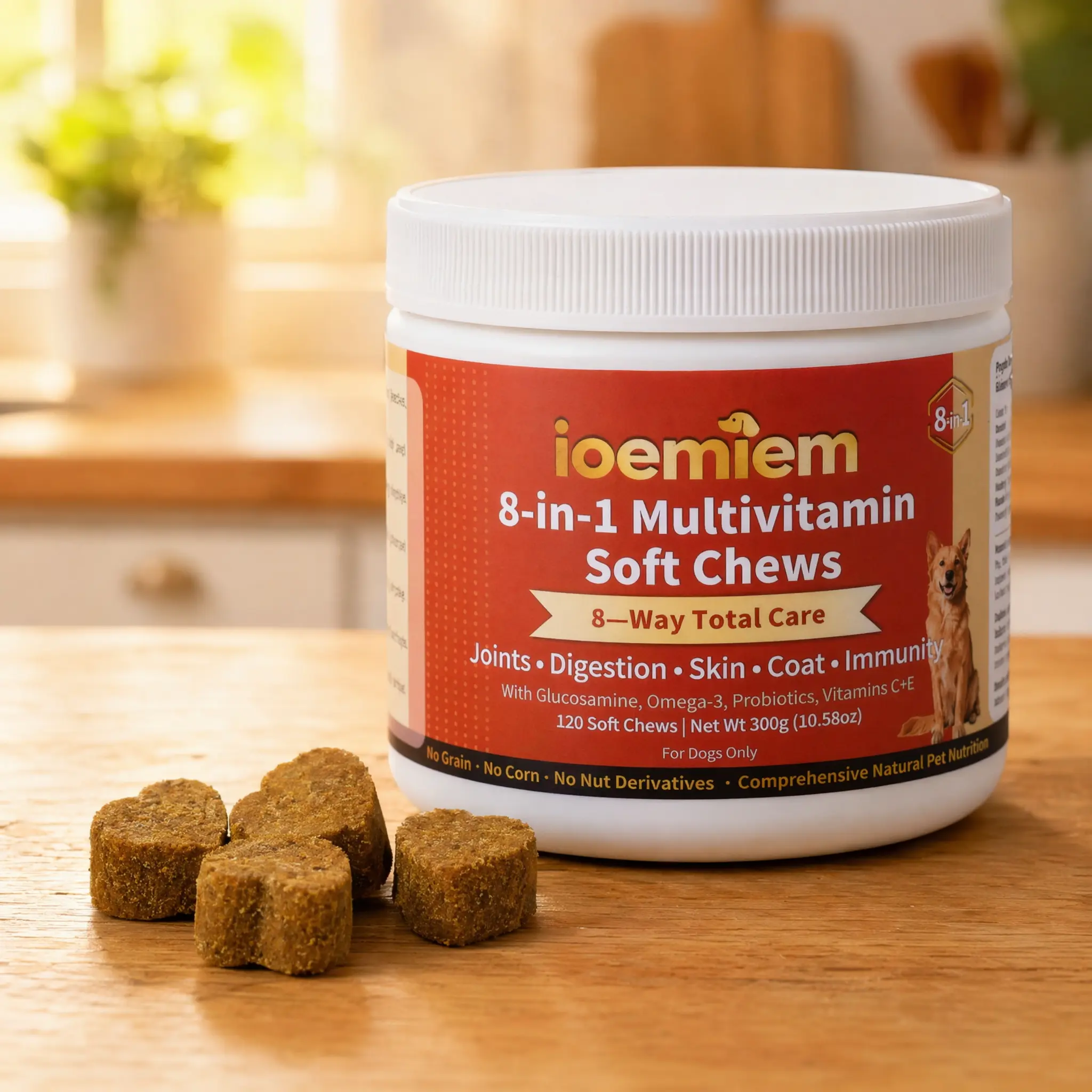 Ioemiem Dog Multivitamin, Chewable Dog Vitamins and Supplements for Hip & Joints, Skin & Coat, Omega 3 Fish Oil for Dogs- Senior & Puppy Multivitamin- Chicken- 120 Soft Chews sohochic