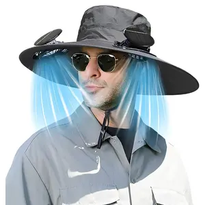 Unisex Wide-Brim Bucket Sun Hat with Dual Solar Fans - UPF 50+ Anti-UV, Gender Neutral Mesh Breathable Lightweight Cooling, Universal Size for Fishing & Beach, Boyfriend Gift, Anti-Uv Hats, Gender Neutral Hats