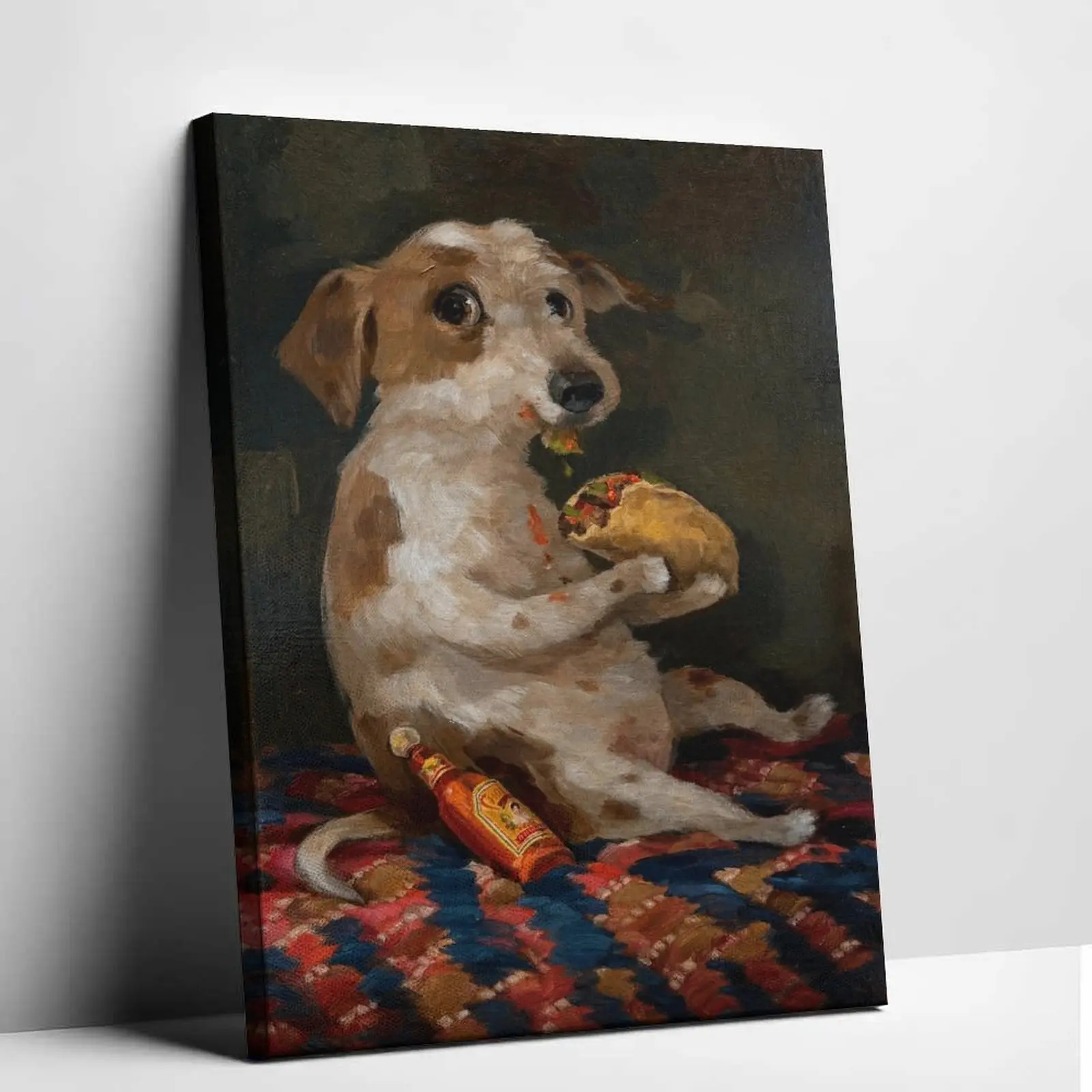 Hilarious Dog Meme Canvas Painting - Cute Taco-Eating Animal Poster, Funny Decor, Decorative Novelty Contemporary Realistic Food Graphics Print, All Seasons Bedroom Studio Wall Hanging Home Decor